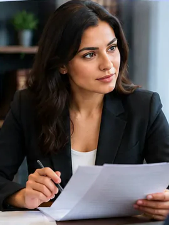 A hiring manager reviewing a candidate's answers on paper